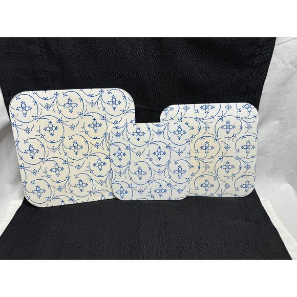 Vintage Retro Metal Enamel Kitchen Trivet Blue White Chinoiserie Flower 3 - Picture 1 of 5